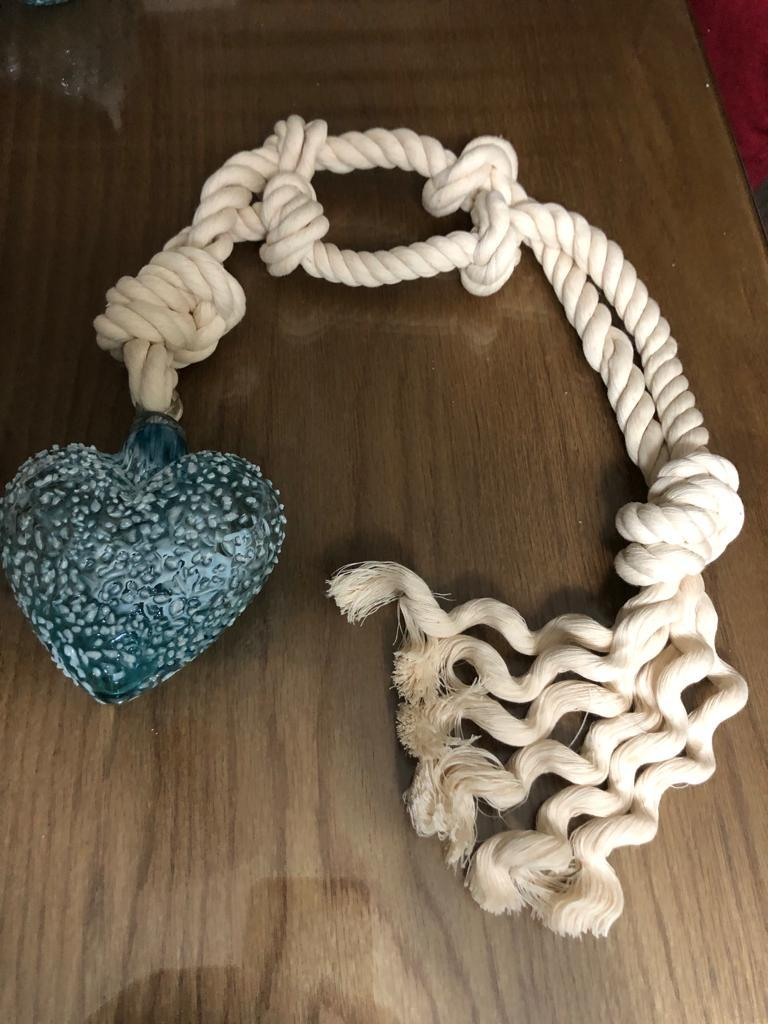 Turquoise Glass Heart with Rope Art